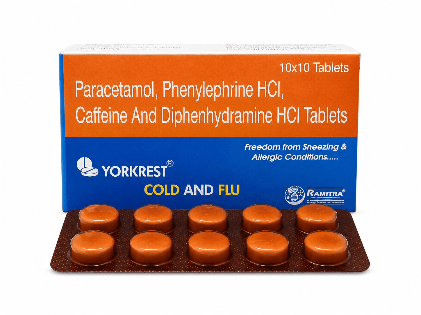 YORKREST Cold & Flu - Paracetamol Diphenhydramine Phenylephrine Caffeine tablet
